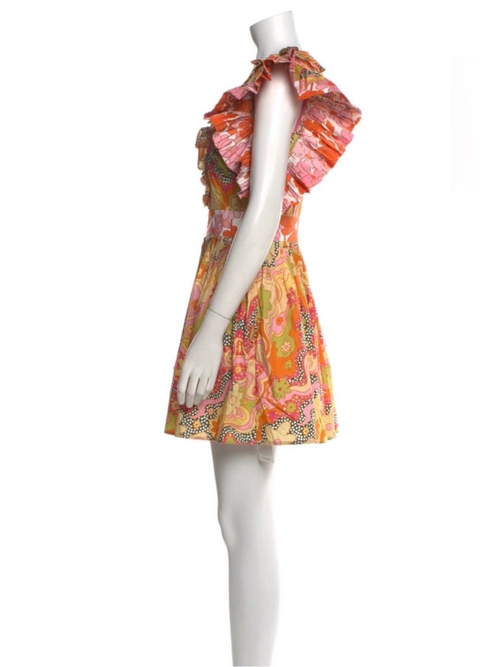 Celia B Printed Mini Dress XS Ruffle Sleeve Colorful Boho Resort - Picture 4 of 9